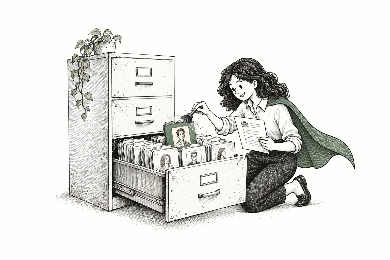 Emma dusts off a promising candidate record in an existing filing cabinet.
